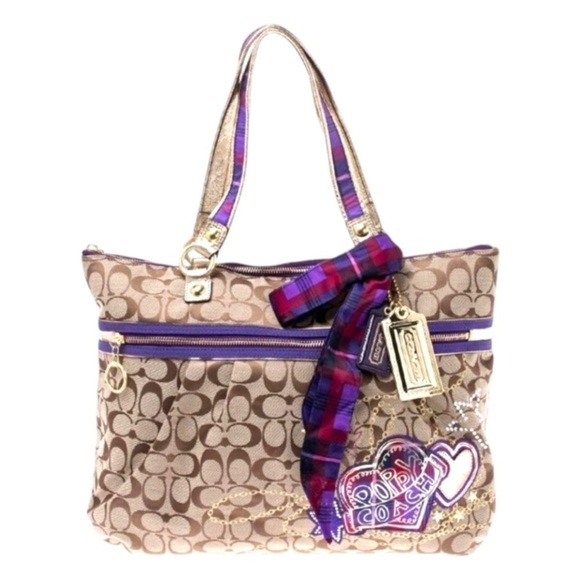 Coach Poppy Tartan Plaid Appliqué Large Glam Tote Rare Limited Edition